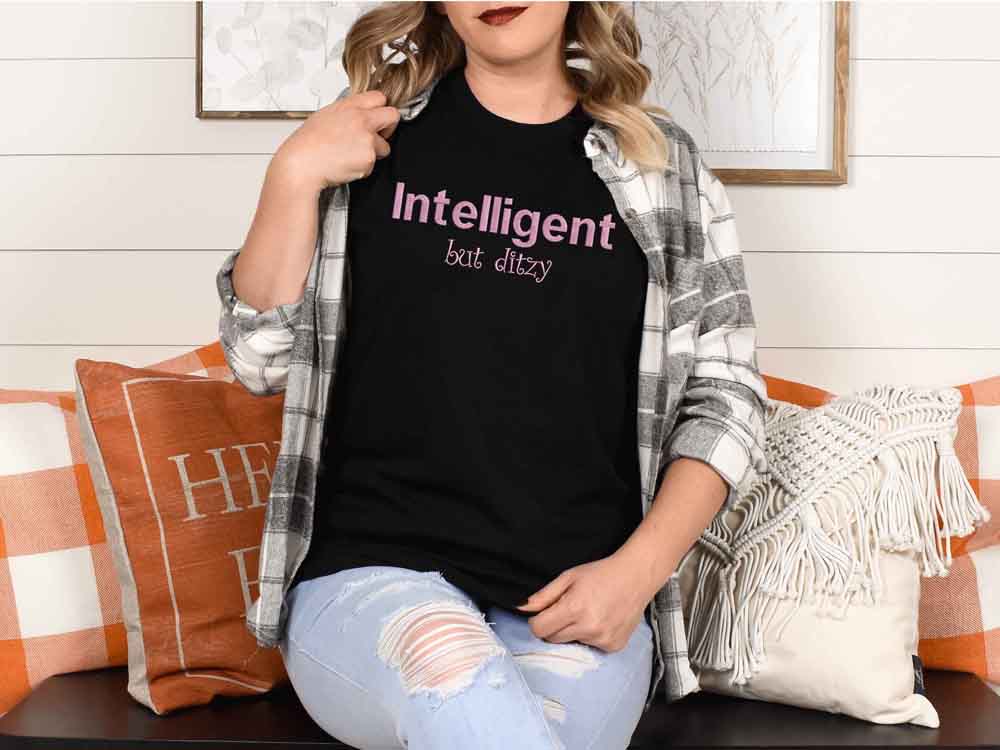 Intelligent but Ditzy Embroidered T Shirt - Image 3