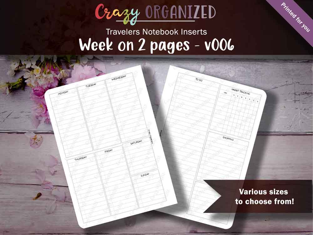Week on 2 Pages, Minimalist, V006 Travelers Notebook Insert